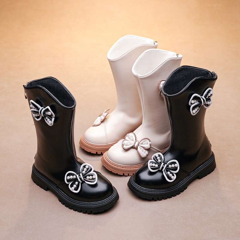 Jesenné a zimné detské módne vysoké čižmy 2023 Nové dievčenské dlhé čižmy z umelej kože Detské ploché čižmy, protišmykové, jednoduché čižmy J99