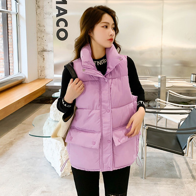 Novi ženski prsluk Pamučno podstavljena zimska jakna bez rukava, samostojeći ovratnik, široki ležerni kaputi Ženski prsluk Chaleco Mujer