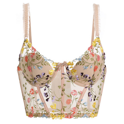 Lenjerie cu broderie din dantelă Set sutien și chiloți sexy din dantelă florală Lenjerie pentru femeie, cupă subțire din bumbac, costum de lenjerie push-up