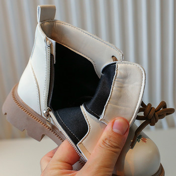 Κοντές μπότες για κορίτσια 2023 Φθινόπωρο Χειμώνας Νέα μόδα Παιδικά Δερμάτινα Παπούτσια Παιδικά Πλαϊνά φερμουάρ Μαλακή σόλα Μονό Μπότες J100