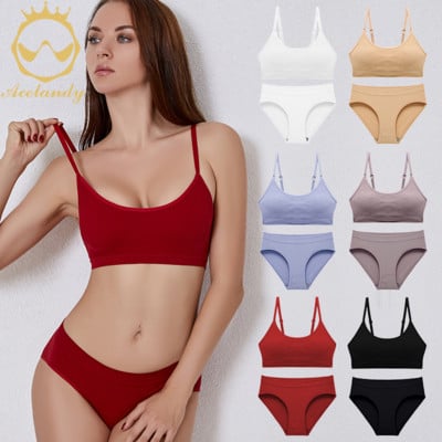 ACELANDY-Sexy sutien fără cusături Push Up Sutien pentru femei Lenjerie intima Fitness Lenjerie Sutien moale + Chiloți Costum tanc confortabil elastic