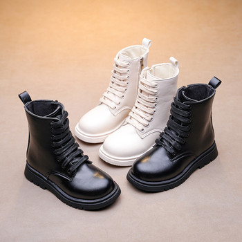 Модни ботуши за момичета Висококачествени ботуши от изкуствена кожа Момчета Неплъзгащи се ежедневни обувки Есен Зима Нови детски ботуши J82