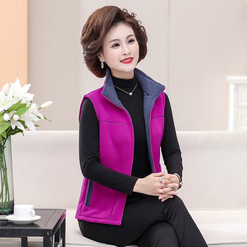 Dámska vesta stredného veku pre staršie ženy, nová jesenná flísová vesta so stojatým golierom a bez rukávov, dámska krátka bunda, dámske oblečenie, veľkosť 5XL