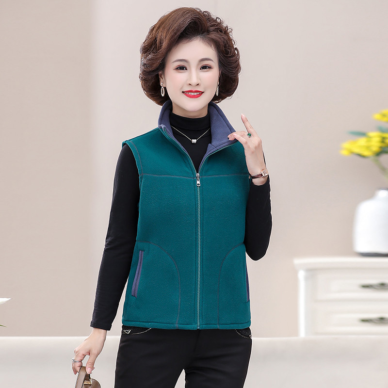 Dámska vesta stredného veku pre staršie ženy, nová jesenná flísová vesta so stojatým golierom a bez rukávov, dámska krátka bunda, dámske oblečenie, veľkosť 5XL