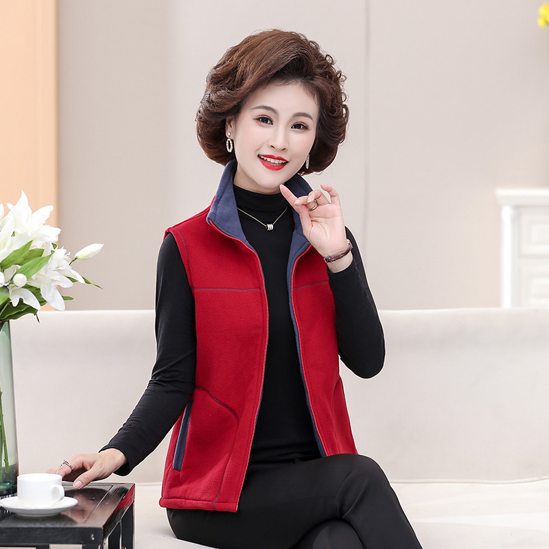 Dámska vesta stredného veku pre staršie ženy, nová jesenná flísová vesta so stojatým golierom a bez rukávov, dámska krátka bunda, dámske oblečenie, veľkosť 5XL