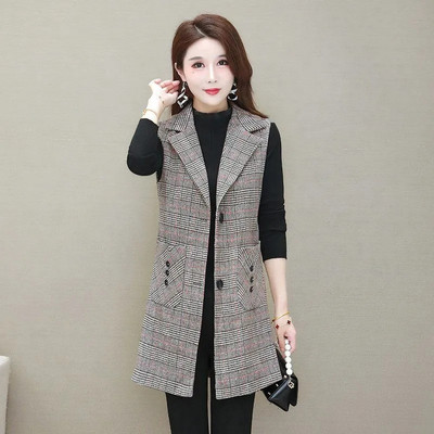 Proljeće Nova majčinska karirana vesta Sredovječne žene Dugi kaput Ženska vesta bez rukava Jakna Prsluk Ženska gornja odjeća Chaleco Mujer