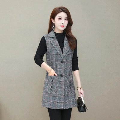 Proljeće Nova majčinska karirana vesta Sredovječne žene Dugi kaput Ženska vesta bez rukava Jakna Prsluk Ženska gornja odjeća Chaleco Mujer