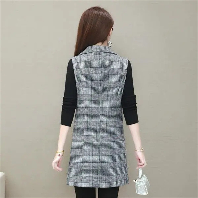 Proljeće Nova majčinska karirana vesta Sredovječne žene Dugi kaput Ženska vesta bez rukava Jakna Prsluk Ženska gornja odjeća Chaleco Mujer