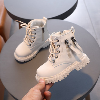 Зимни обувки за сняг за момичета Модни дизайни с двоен цип Детски ежедневни кожени ботуши Детски неплъзгащи се къси ботуши G328
