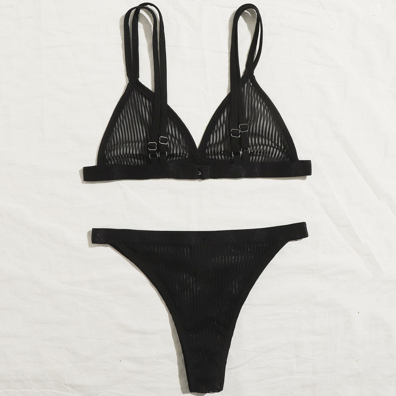 Prugasti prozirni komplet donjeg rublja Žensko ultra-tanko bešavno donje rublje Donje rublje od čelične mrežaste žice Seksi​ ​donje rublje Žensko tijelo