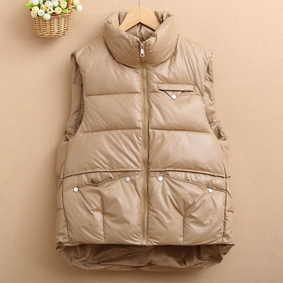 Nouă toamnă iarnă lucioasă din bumbac jachetă femei vestă coreeană largi guler stand jachetă fără mâneci pardesie femei vestă de sus