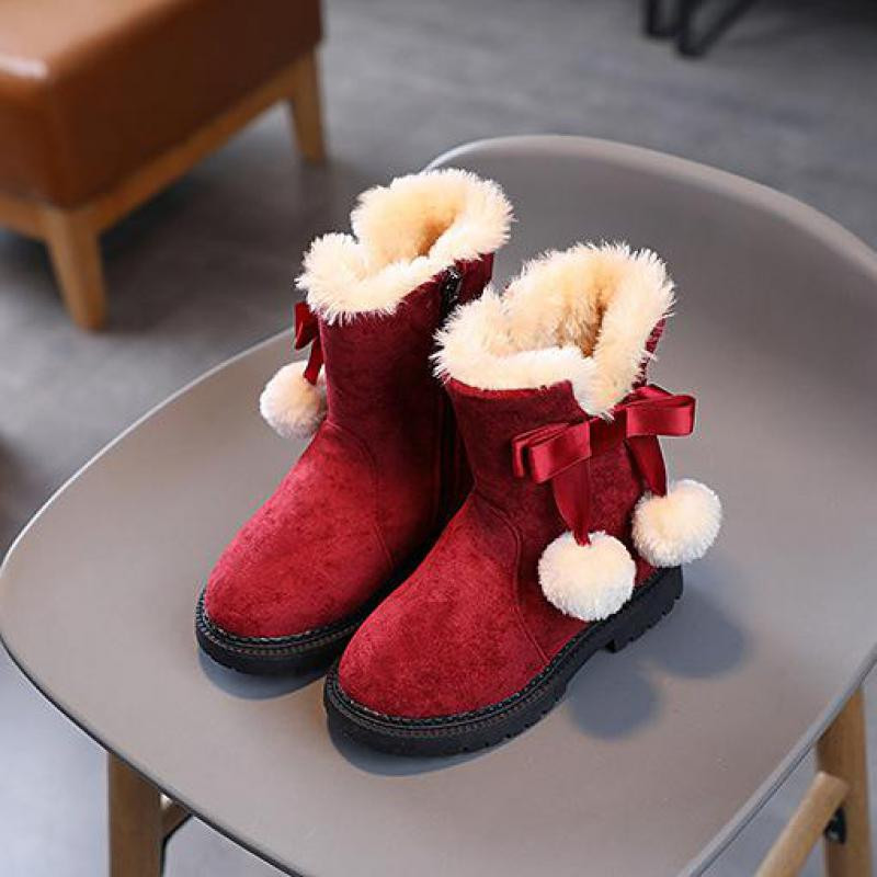 Čizme za snijeg za djevojčice Nova moda, udobne debele tople dječje čizme, zimske slatke mašne i baršunaste visoke čizme, pamučne cipele H223