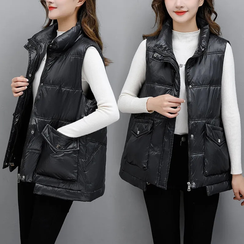 Nova zimska ultra-lagana široka jakna s prslukom, ženski bijeli pačji puh, samostojeći ovratnik, korejska verzija, jednobojni prsluk velike veličine