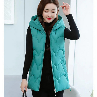 2021. Ženska zimska napuhana vesta Jednobojne ženske jakne bez rukava s kapuljačom Prsluk s patentnim zatvaračem za ženske kapute s pamučnim prslukom Chaleco Mujer