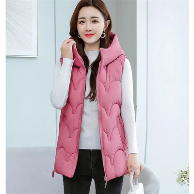 2021. Ženska zimska napuhana vesta Jednobojne ženske jakne bez rukava s kapuljačom Prsluk s patentnim zatvaračem za ženske kapute s pamučnim prslukom Chaleco Mujer