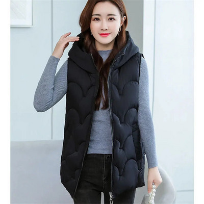 2021. Ženska zimska napuhana vesta Jednobojne ženske jakne bez rukava s kapuljačom Prsluk s patentnim zatvaračem za ženske kapute s pamučnim prslukom Chaleco Mujer