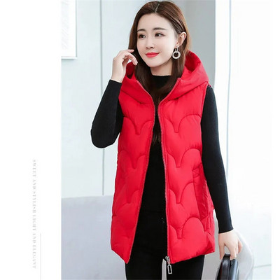 2021. Ženska zimska napuhana vesta Jednobojne ženske jakne bez rukava s kapuljačom Prsluk s patentnim zatvaračem za ženske kapute s pamučnim prslukom Chaleco Mujer