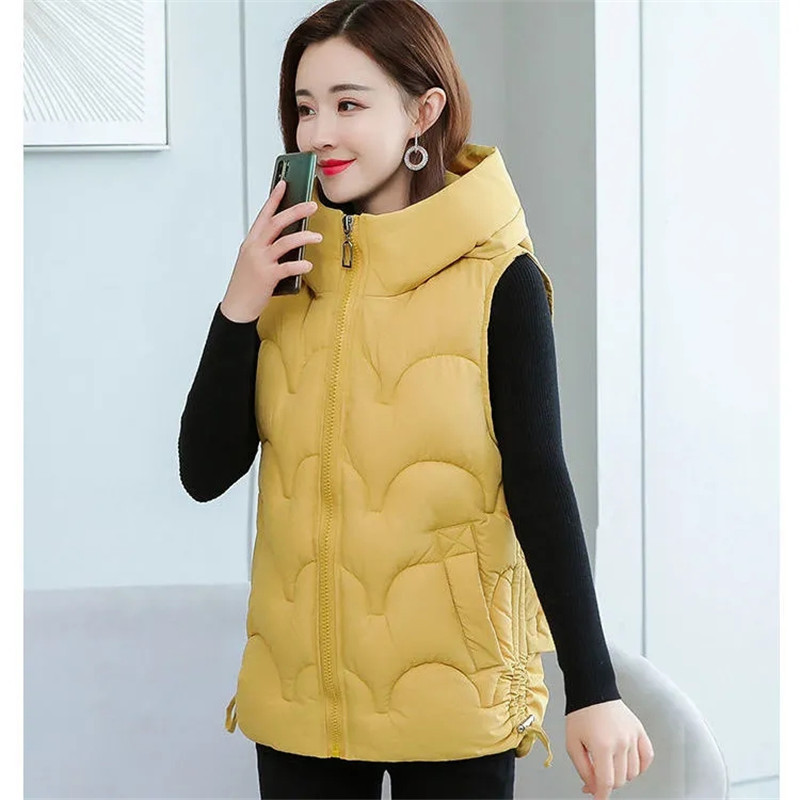 2021. Ženska zimska napuhana vesta Jednobojne ženske jakne bez rukava s kapuljačom Prsluk s patentnim zatvaračem za ženske kapute s pamučnim prslukom Chaleco Mujer