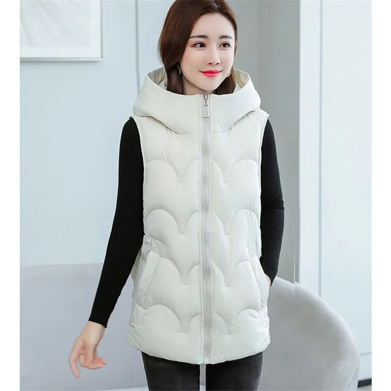 2021. Ženska zimska napuhana vesta Jednobojne ženske jakne bez rukava s kapuljačom Prsluk s patentnim zatvaračem za ženske kapute s pamučnim prslukom Chaleco Mujer