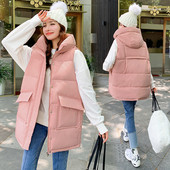 Jesen Zima Ženski prsluk Srednje duga pamučna jakna Široka krušna jakna Pamučni prsluk bez rukava s džepovima Ženski kaput