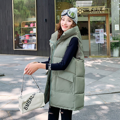 Jesen Zima Ženski prsluk Srednje duga pamučna jakna Široka krušna jakna Pamučni prsluk bez rukava s džepovima Ženski kaput