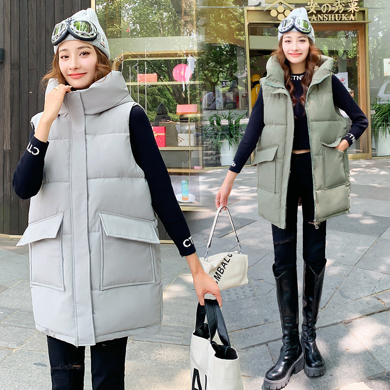 Jesen Zima Ženski prsluk Srednje duga pamučna jakna Široka krušna jakna Pamučni prsluk bez rukava s džepovima Ženski kaput