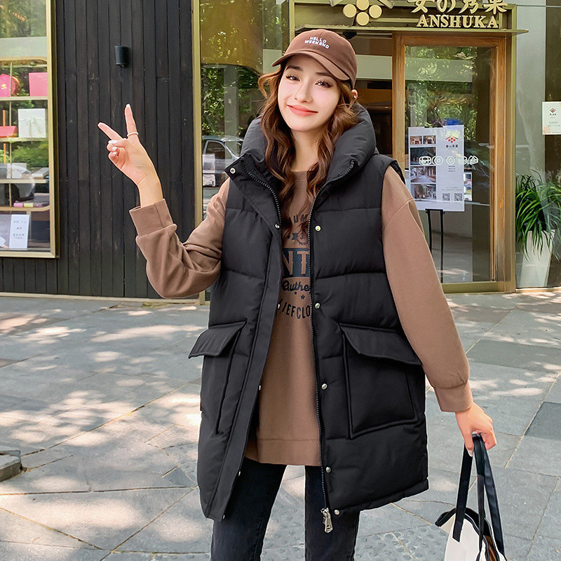 Jesen Zima Ženski prsluk Srednje duga pamučna jakna Široka krušna jakna Pamučni prsluk bez rukava s džepovima Ženski kaput