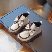 Χειμερινές νέες κοντές μπότες για κορίτσια Παιδικά παπούτσια με φιόγκο Δερμάτινα παπούτσια Φοιτητικά επίπεδα παπούτσια Αδιάβροχα βαμβακερά παπούτσια εξωτερικού χώρου H523