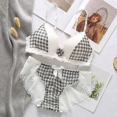 Γυναικείο Σετ σουτιέν Ιαπωνικής Κορέας Σέξι εσώρουχα με χαμηλή μέση σύρμα δωρεάν σουτιέν Εσώρουχα Brassiere Bralette Γυναικεία χαριτωμένα δαντέλα σετ εσωρούχων