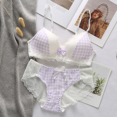 Γυναικείο Σετ σουτιέν Ιαπωνικής Κορέας Σέξι εσώρουχα με χαμηλή μέση σύρμα δωρεάν σουτιέν Εσώρουχα Brassiere Bralette Γυναικεία χαριτωμένα δαντέλα σετ εσωρούχων