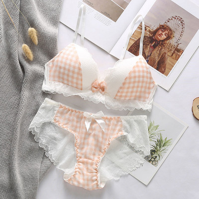 Γυναικείο Σετ σουτιέν Ιαπωνικής Κορέας Σέξι εσώρουχα με χαμηλή μέση σύρμα δωρεάν σουτιέν Εσώρουχα Brassiere Bralette Γυναικεία χαριτωμένα δαντέλα σετ εσωρούχων