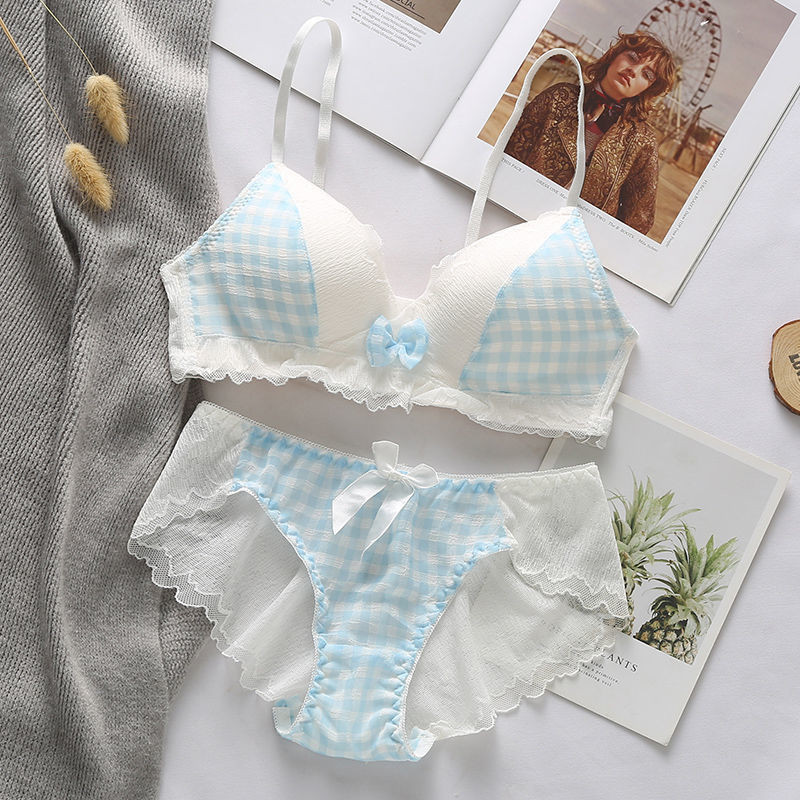 Γυναικείο Σετ σουτιέν Ιαπωνικής Κορέας Σέξι εσώρουχα με χαμηλή μέση σύρμα δωρεάν σουτιέν Εσώρουχα Brassiere Bralette Γυναικεία χαριτωμένα δαντέλα σετ εσωρούχων