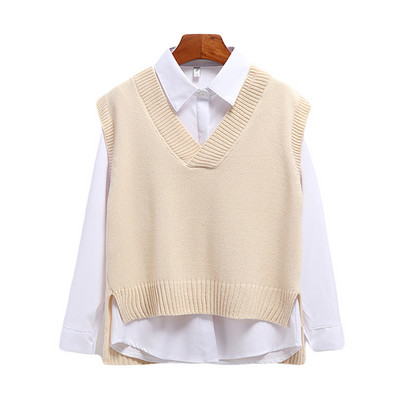 Women Sweater Vest V-neck Knitted Top 2023 New Korean Fashion Knitwear Spring Autumn Jumper Female Solid Sleeveless Pullover