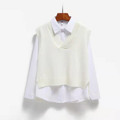 Pulover pentru femei Vestă cu decolteu în V Top tricotat 2023 Nouă tricotaje de modă coreeană, primăvară, toamnă, pulover pentru femeie, solid, fără mâneci