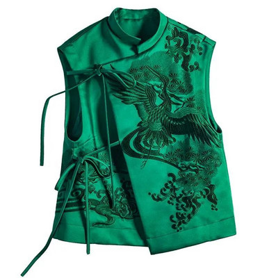 Nouă îmbrăcăminte exterioară, retro, albă, grea, broderie cu barză, dantelă verde, vestă chinezească, jachetă pentru femeie, primăvară și vară, în stil chinezesc, 2023