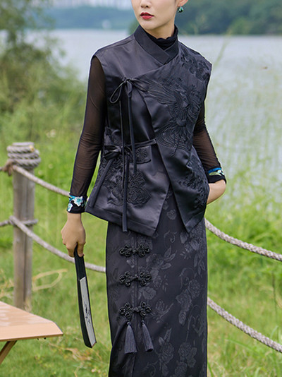 Nova gornja odjeća, retro teška bijela roda, vez, zelena čipkana kineska jakna s prslukom, ženski prsluk u kineskom stilu za proljeće i ljeto 2023.