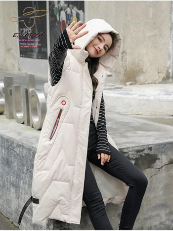 Μακριά βαμβακερά μπουφάν σε στυλ πάνω από το γόνατο Γυναικείο γιλέκο Κορεατικής μόδας με κουκούλα Casual Solid Γιλέκο Γυναικείο αμάνικο μπουφάν