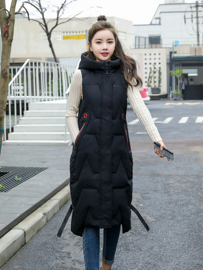 Duge pamučne jakne iznad koljena Ženski prsluk Korejski modni ležerni jednobojni prsluk s kapuljačom Ženska odjeća Jakna bez rukava