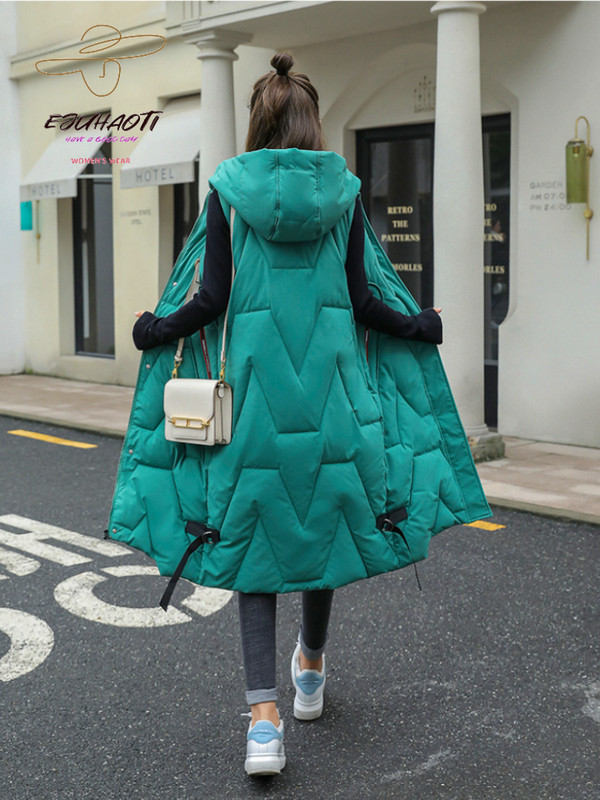 Duge pamučne jakne iznad koljena Ženski prsluk Korejski modni ležerni jednobojni prsluk s kapuljačom Ženska odjeća Jakna bez rukava