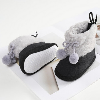 Χειμερινές μπότες για μωρά Plus Velvet Snow Booties Βρεφικά παπούτσια Ζεστά παιδικά παπούτσια για κορίτσια Pompom Μαλακή σόλα εσωτερικού χώρου για περπάτημα