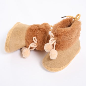 Χειμερινές μπότες για μωρά Plus Velvet Snow Booties Βρεφικά παπούτσια Ζεστά παιδικά παπούτσια για κορίτσια Pompom Μαλακή σόλα εσωτερικού χώρου για περπάτημα