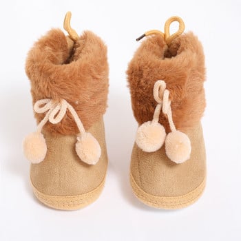 Χειμερινές μπότες για μωρά Plus Velvet Snow Booties Βρεφικά παπούτσια Ζεστά παιδικά παπούτσια για κορίτσια Pompom Μαλακή σόλα εσωτερικού χώρου για περπάτημα