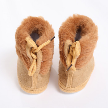 Зимни бебешки ботуши плюс кадифени снежни ботуши Бебешки обувки Топли обувки за момиченце Помпон Мека подметка Обувки за ходене на закрито
