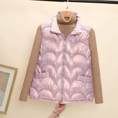 Lesklá bavlnená vesta pre ženy, nová jeseň/zima 2023, kórejský štýl, stojatý golier, bez rukávov, prešívaný kabát bez čistého strihu