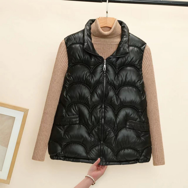 Lesklá bavlnená vesta pre ženy, nová jeseň/zima 2023, kórejský štýl, stojatý golier, bez rukávov, prešívaný kabát bez čistého strihu