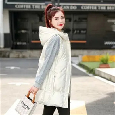 2022. Nova sjajna puhasta pamučna jakna bez rukava srednje dužine Jesen Zima Ženski prsluk pufer kaput Ležeran topli ženski prsluk s kapuljačom