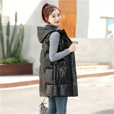 2022. Nova sjajna puhasta pamučna jakna bez rukava srednje dužine Jesen Zima Ženski prsluk pufer kaput Ležeran topli ženski prsluk s kapuljačom