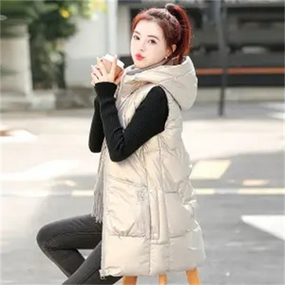 2022. Nova sjajna puhasta pamučna jakna bez rukava srednje dužine Jesen Zima Ženski prsluk pufer kaput Ležeran topli ženski prsluk s kapuljačom