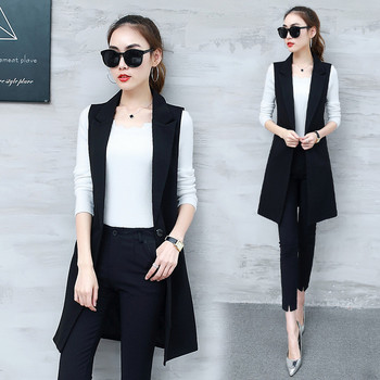 Μακρύ γιλέκο Γυναικεία μόδα Κορεάτικο μαύρο γιλέκο Νέα φθινοπωρινή άνοιξη αμάνικα σακάκια γιλέκο παλτό σακάκι outwear casual femme μπλουζάκια