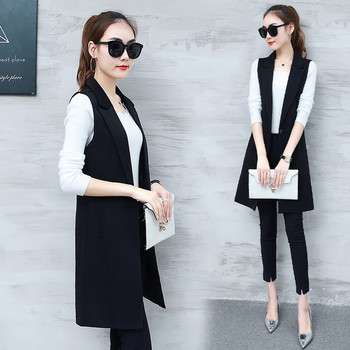 Μακρύ γιλέκο Γυναικεία μόδα Κορεάτικο μαύρο γιλέκο Νέα φθινοπωρινή άνοιξη αμάνικα σακάκια γιλέκο παλτό σακάκι outwear casual femme μπλουζάκια